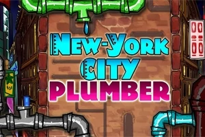 Τίτλος New-York City Plumber πάνω από τούβλινο τοίχο με σωλήνες γύρω