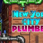 Τίτλος New-York City Plumber πάνω από τούβλινο τοίχο με σωλήνες γύρω