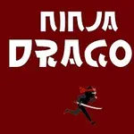 Κόκκινο φόντο με λευκή επιγραφή Ninja Dragon και μια φιγούρα νίντζα να τρέχει κρατώντας ένα σπαθί