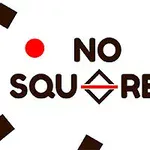 Η εικόνα δείχνει τη φράση NO SQUARES σε μαύρο χρώμα, περιτριγυρισμένη από καφέ τετράγωνα και κόκκινους κύκλους