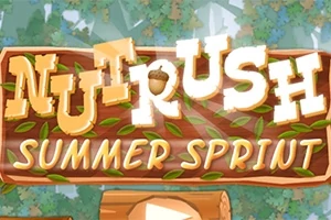 Ξύλινη πινακίδα με την επιγραφή NUT RUSH SUMMER SPRINT σε δασικό φόντο