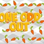 Κείμενο ONE ODD OUT με φωτεινά γράμματα σε φόντο με μοτίβο καρότων