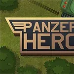 Κείμενο PANZER HERO με φόντο ένα πράσινο τανκ και πράσινο τοπίο με δέντρα