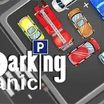 Πολύχρωμα αυτοκίνητα παρκαρισμένα σε έναν χώρο στάθμευσης με σήμα Parking πάνω από την είσοδο
