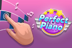 Ροζ φόντο με το λογότυπο Perfect Piano, καρδιά και χειρονομία χεριού