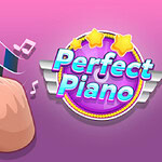 Ροζ φόντο με το λογότυπο Perfect Piano, καρδιά και χειρονομία χεριού