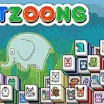 Ένας ελέφαντας με πολύχρωμα γράμματα PETZOONG από πάνω και διάφορα παιδικά ζώα σε πλακίδια στο κάτω μέρος