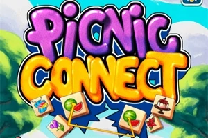 Κείμενο Picnic Connect σε έντονα μοβ και κίτρινα γράμματα με εικόνες φαγητού από κάτω