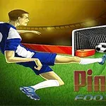 Ποδοσφαιριστής κλωτσάει μια μπάλα προς το τέρμα σε ένα γήπεδο με ζωηρά χρώματα