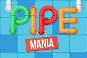 Πολύχρωμοι σωλήνες που σχηματίζουν τη λέξη PIPE με μια κόκκινη πινακίδα που γράφει MANIA σε μπλε φόντο με πλακάκια