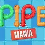 Πολύχρωμοι σωλήνες που σχηματίζουν τη λέξη PIPE με μια κόκκινη πινακίδα που γράφει MANIA σε μπλε φόντο με πλακάκια