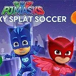 Τρεις χαρακτήρες με πολύχρωμες στολές και μάσκες μπροστά από αστικό τοπίο με αστερόσκονη στον ουρανό