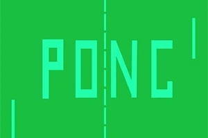 Pong Πράσινη εικόνα με τη λέξη PONG στο κέντρο, κάθετη διακεκομμένη γραμμή και δύο μακρόστενα ορθογώνια στις άκρες