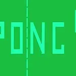 Pong Πράσινη εικόνα με τη λέξη PONG στο κέντρο, κάθετη διακεκομμένη γραμμή και δύο μακρόστενα ορθογώνια στις άκρες