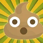 Emoji καφέ σωρού με λευκά μάτια και έκφραση έκπληξης πάνω σε πολύχρωμο φόντο με κίτρινες και πράσινες ακτίνες