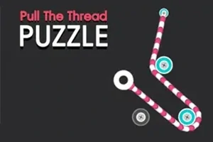 Κείμενο Pull The Thread PUZZLE και γραμμές με κουμπιά σε μαύρο φόντο