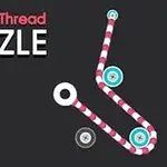 Κείμενο Pull The Thread PUZZLE και γραμμές με κουμπιά σε μαύρο φόντο
