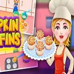 Μια σεφ με λευκό καπέλο κρατάει ένα πιάτο με κολοκυθένια μάφινς μπροστά από εικόνες που δείχνουν τη διαδικασία παρασκευής