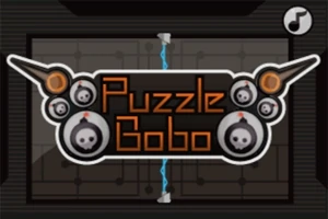 Λογότυπο με τη φράση Puzzle Bobo σε σκούρο φόντο με εικονίδια βόμβας και μοτίβο κυκλωμάτων