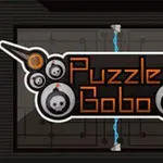 Λογότυπο με τη φράση Puzzle Bobo σε σκούρο φόντο με εικονίδια βόμβας και μοτίβο κυκλωμάτων