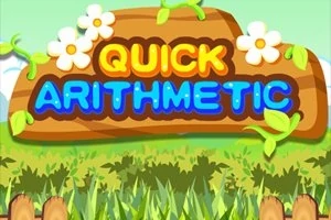 Ξύλινη πινακίδα με φωτεινές λέξεις Quick Arithmetic διακοσμημένη με λουλούδια και φύλλα, πάνω από πράσινο γρασίδι