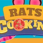 Χρωματιστός τίτλος με τη λέξη Rats Cooking και εικόνα πίτσας στο γράμμα O, σε γαλάζιο φόντο με τυρί