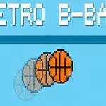 Κινούμενη εικόνα μπάλας μπάσκετ σε ρετρό στυλ με την επιγραφή RETRO B-BALL σε μπλε φόντο