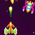 Διαστημόπλοια και πλάσματα σε pixel art σε σκοτεινό υπόβαθρο