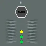 Εξάγωνο με τη λέξη BLACK στο κέντρο, περιτριγυρισμένο από γραφικά μυτερών σχημάτων και τρία χρωματιστά εξάγωνα από κάτω