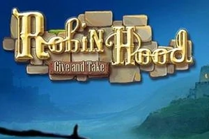 Κείμενο Robin Hood: Give and Take σε φόντο μεσαιωνικού κάστρου