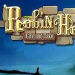 Κείμενο Robin Hood: Give and Take σε φόντο μεσαιωνικού κάστρου