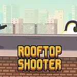 Δύο pixelated χαρακτήρες με όπλα σε μια ταράτσα, με φόντο αστικά κτίρια και τον τίτλο ROOFTOP SHOOTER