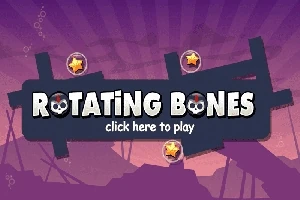 Οθόνη με μοβ φόντο και τον τίτλο ROTATING BONES με σχήματα αστεριών γύρω από κείμενο