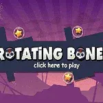 Οθόνη με μοβ φόντο και τον τίτλο ROTATING BONES με σχήματα αστεριών γύρω από κείμενο