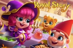 Royal Story Μια χαρούμενη μάγισσα μαγειρεύει με έναν νάνο δίπλα σε μια αρκούδα σε μια χαρούμενη κουζίνα