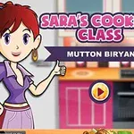 Χαμογελαστή κοπέλα με κόκκινα μαλλιά σε κουζίνα, με τίτλο Saras Cooking Class: Mutton Biryani και κουμπί αναπαραγωγής