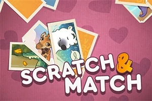 Κάρτες με ζώα σε ροζ φόντο και κείμενο Scratch & Match