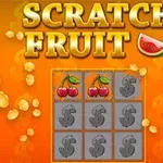 Κίτρινο φόντο με την επιγραφή Scratch Fruit και σύμβολα φρούτων και νομισμάτων