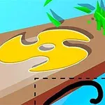 Μία ξύλινη επιφάνεια με σχήμα σε σχήμα κούρμπας, ένα κίτρινο μολύβι και πράσινη βλάστηση πάνω στο ξύλο