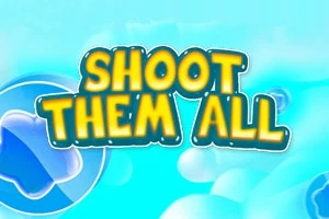 Κίτρινη έντονη γραφή SHOOT THEM ALL σε γαλάζιο φόντο με σύννεφα