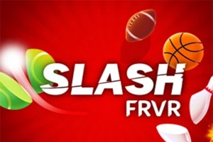 Κόκκινο φόντο με τη λέξη SLASH FRVR και αθλητικές μπάλες όπως μπάσκετ και ποδόσφαιρο σε κίνηση
