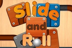 Κινητά ξύλινα πλακίδια με λέξεις Slide and Roll και μια ασημένια μπάλα