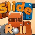 Κινητά ξύλινα πλακίδια με λέξεις Slide and Roll και μια ασημένια μπάλα