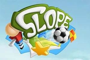 Τρισδιάστατο σχέδιο με τη λέξη Slope, έναν ποδοσφαιρικό στόχο, μια μπάλα ποδοσφαίρου, έναν κίτρινο αστέρα και μια σημαία σε γαλάζιο φόντο