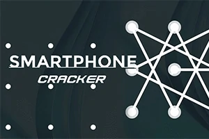 Κείμενο SMARTPHONE CRACKER με λευκές γραμμές και σημεία σε μαύρο φόντο