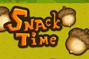 Κείμενο Snack Time με γραμμικό σχέδιο βελανιδιών σε πράσινο φόντο