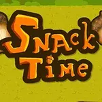 Κείμενο Snack Time με γραμμικό σχέδιο βελανιδιών σε πράσινο φόντο