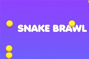 Κείμενο SNAKE BRAWL σε λευκό χρώμα σε μοβ φόντο με κίτρινες σφαίρες περιμετρικά