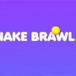 Κείμενο SNAKE BRAWL σε λευκό χρώμα σε μοβ φόντο με κίτρινες σφαίρες περιμετρικά