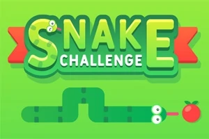 Γραφικά με λέξεις Snake Challenge και μία πράσινη φίδι με μήλο σε πράσινο φόντο